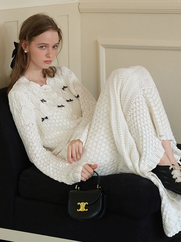 Ethereal Bow-Embellished Knit Cardigan