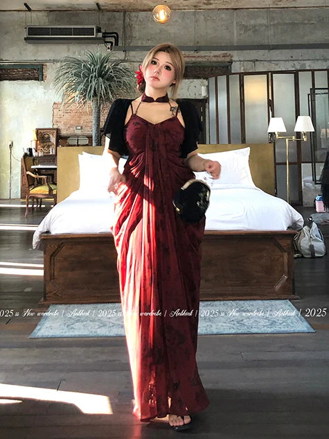 Crimson Rose Drape Dress