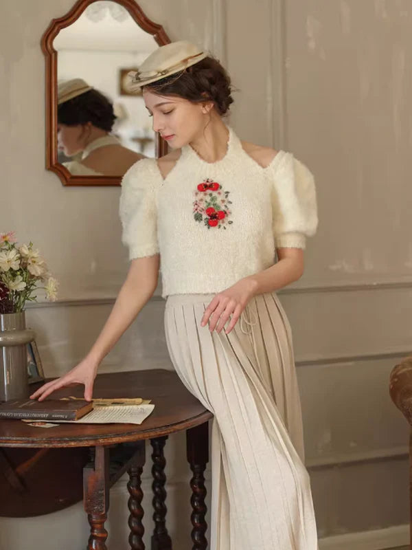 Hand-Embroidered Knit Top