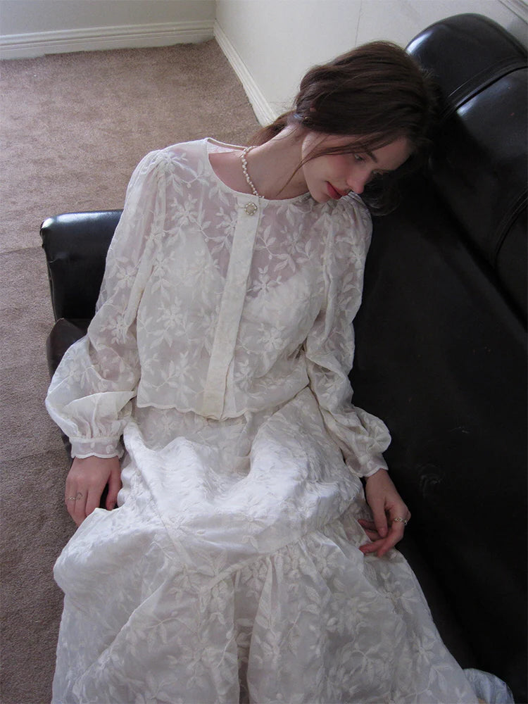 Vintage Floral Embroidered Top & Skirt