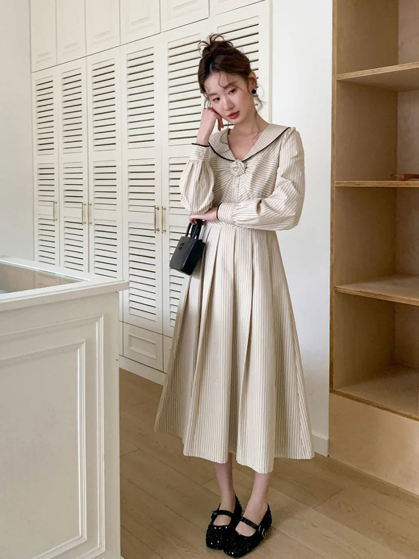 Striped Sailor Collar Dress