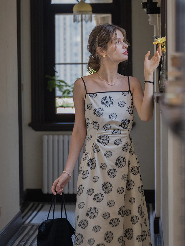 Monochrome Rose Vintage Cotton Dress