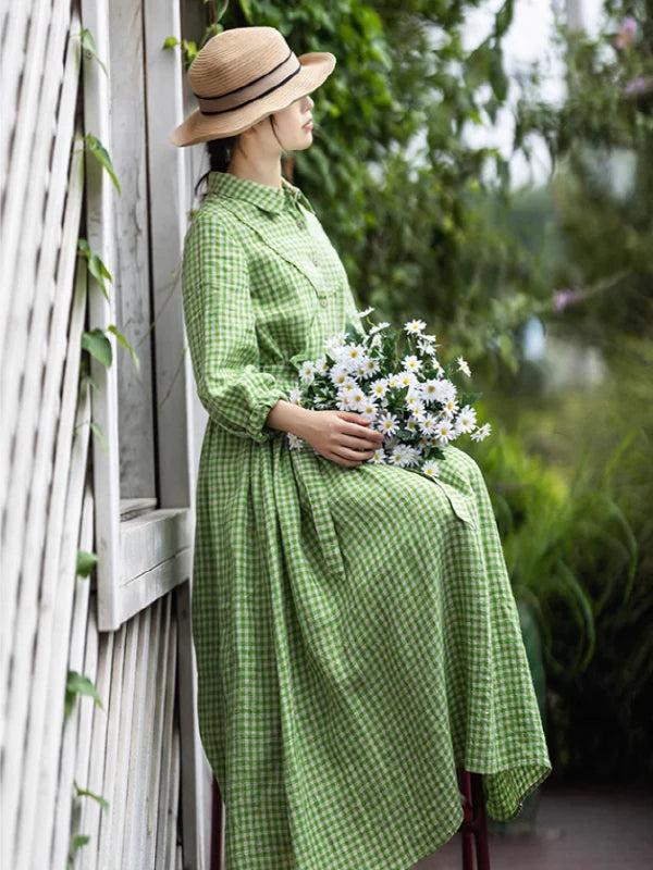Spring Whisper Green Checkered Dress