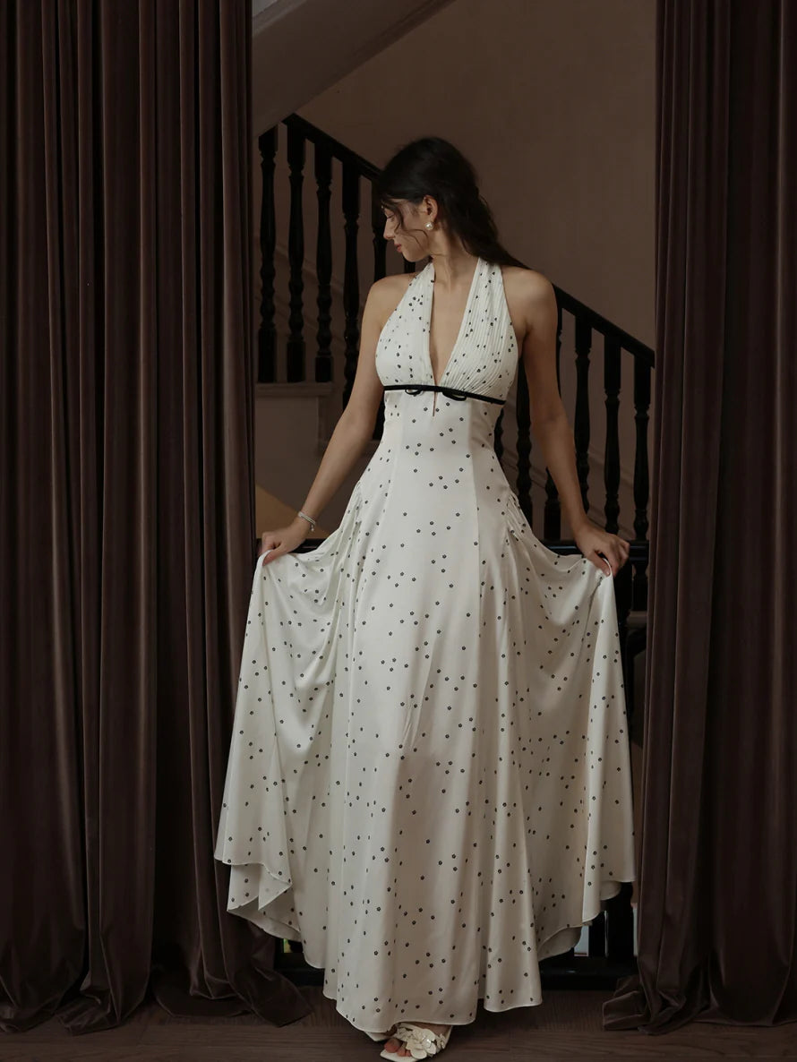 White Polka Dot Halter Dress