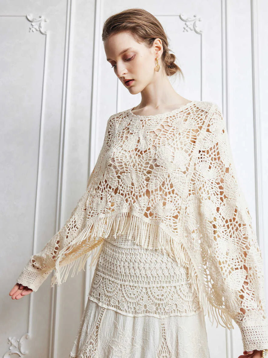 Bohemian Crochet Fringe Knit Top
