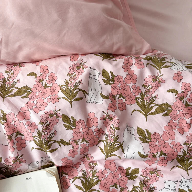 Blossoming Cats Pink Bedding Set