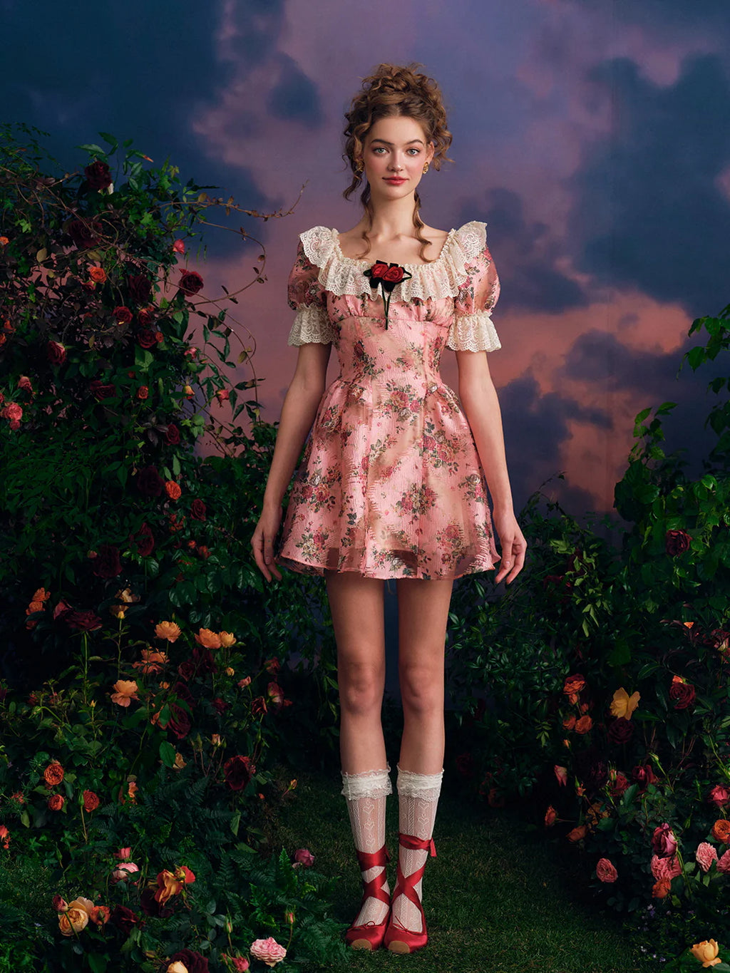 Vintage Rose Lace Frill Dress