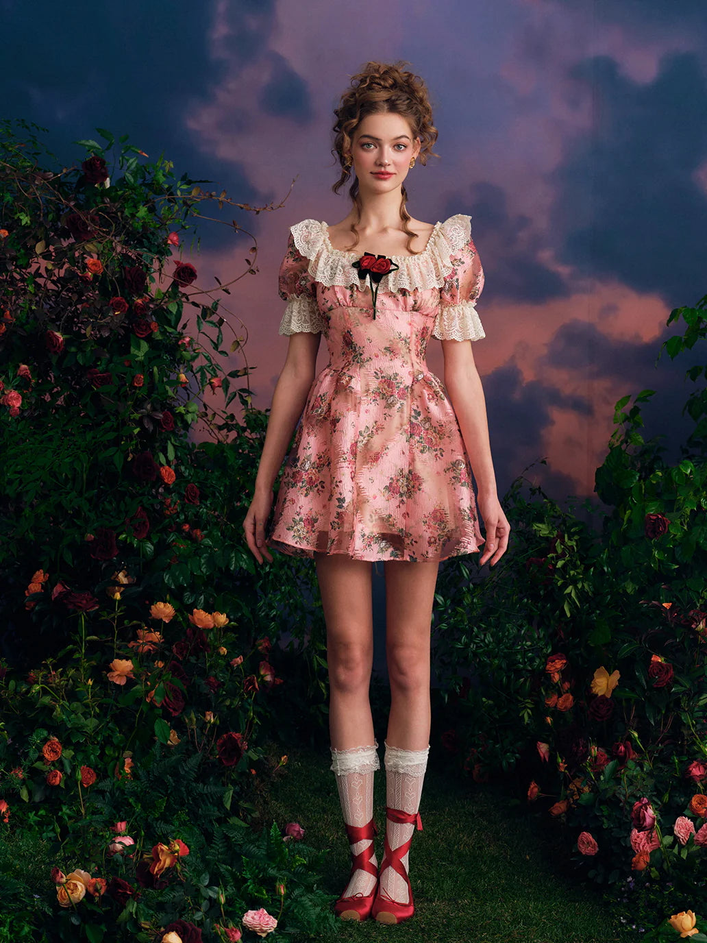 Vintage Rose Lace Frill Dress