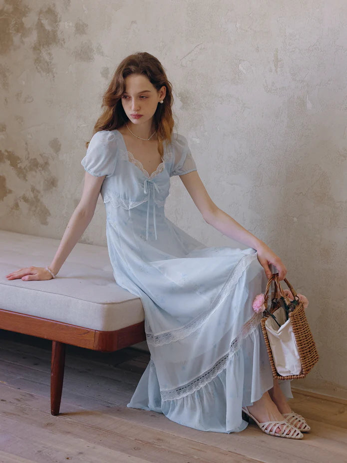 Sky Blue Lace Floral Dress