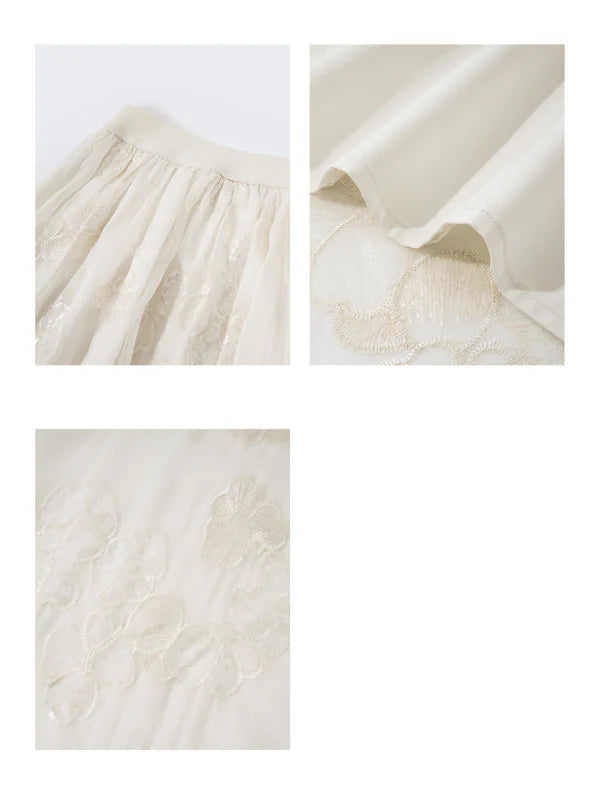 Whispering Petal Satin Top & Embroidered Tulle Skirt