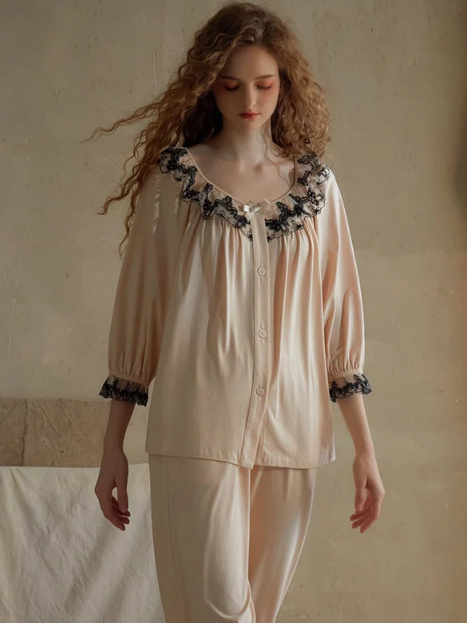 Elegant Lace-Trimmed Pajama Set