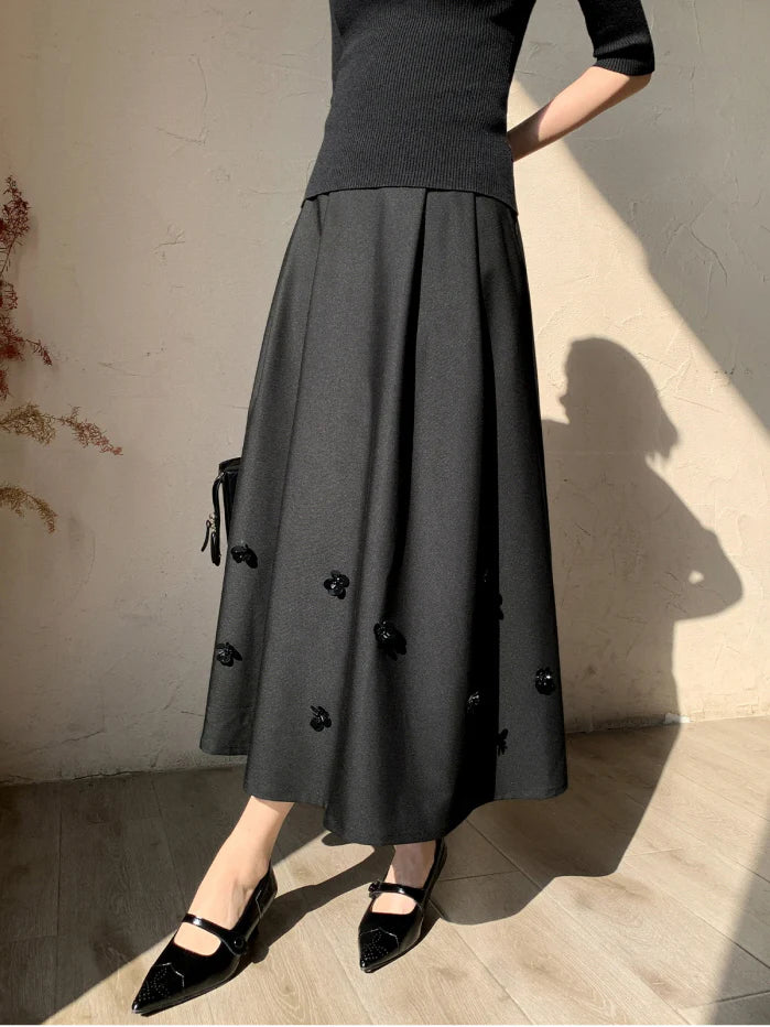 Black Vintage Floral Accent Skirt