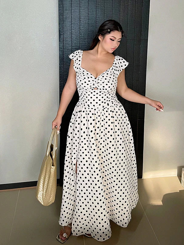 Romantic Polka Dot Plus Size Ruffle Dress