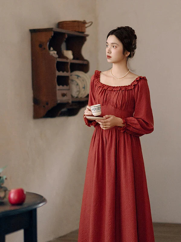 Retro Ruffled Square Neck Dress