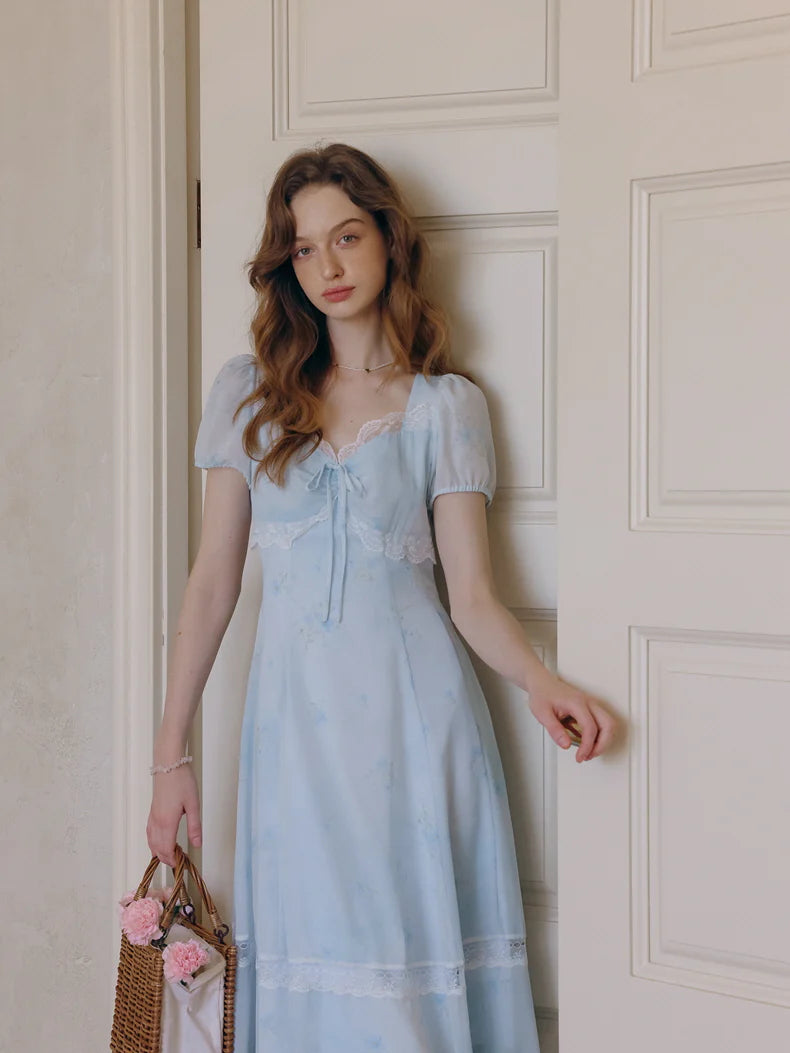 Sky Blue Lace Floral Dress