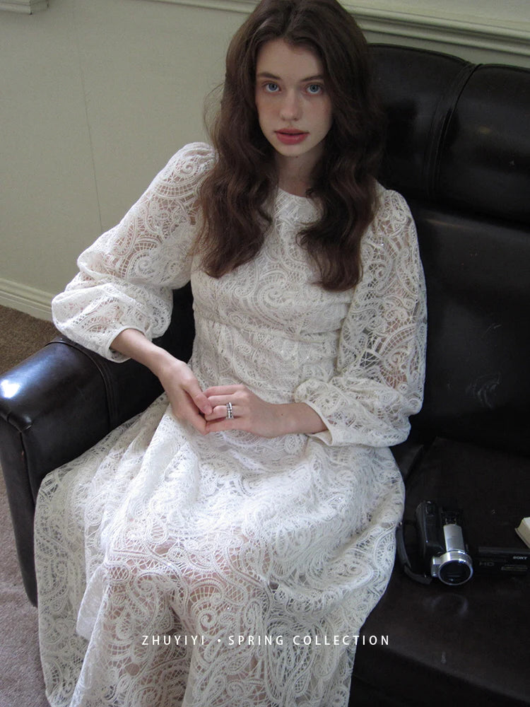 Vintage White Lace Elegance Dress