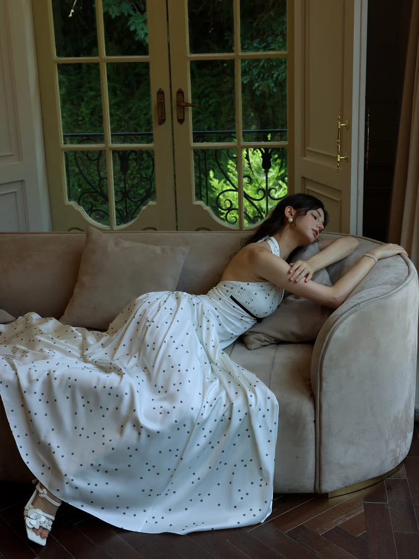 White Polka Dot Halter Dress