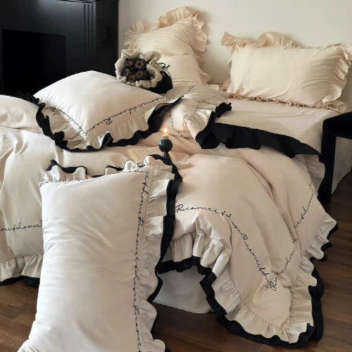 French Lettering Frill Bedding Set