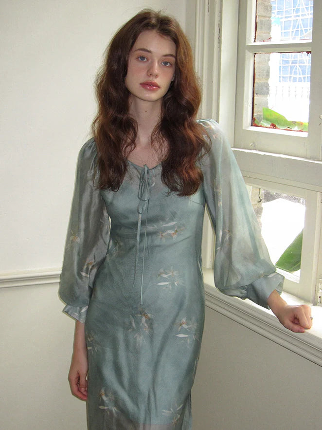 Ethereal Spring Meadow Sheer Sleeve Dress