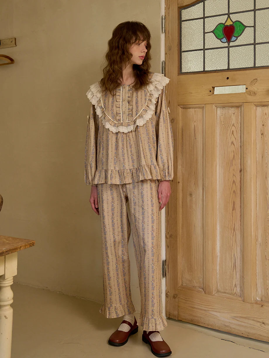 Vintage Ruffle Cotton Pajama Set
