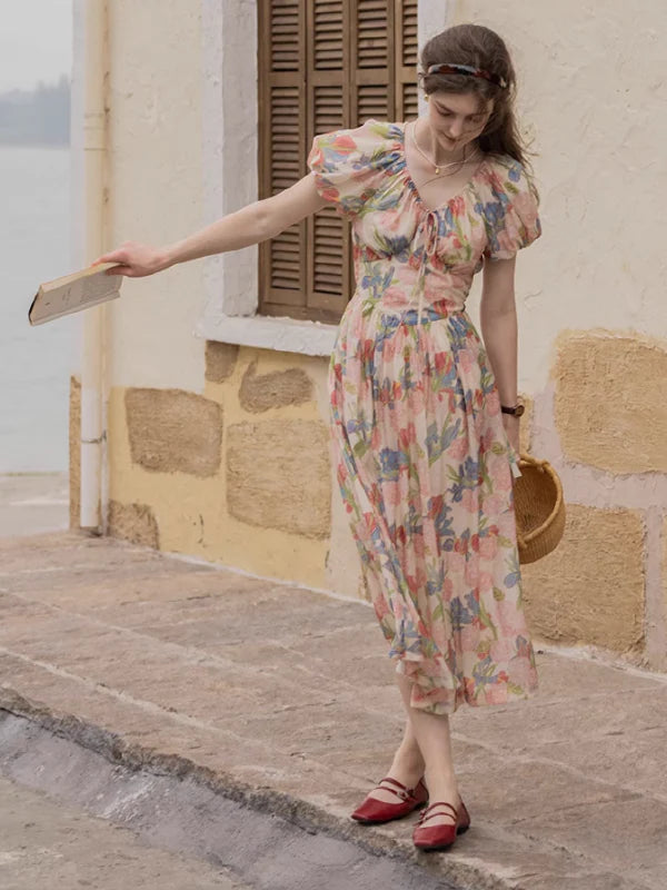 French Style Flower Printed Dress