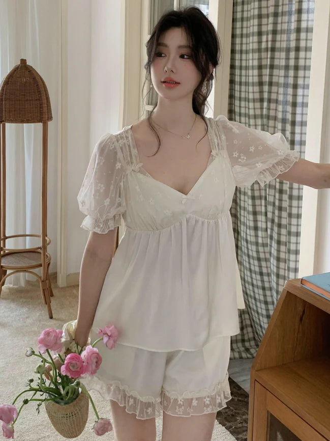 Blossom Puff Sleeve Coquette Pajama Set