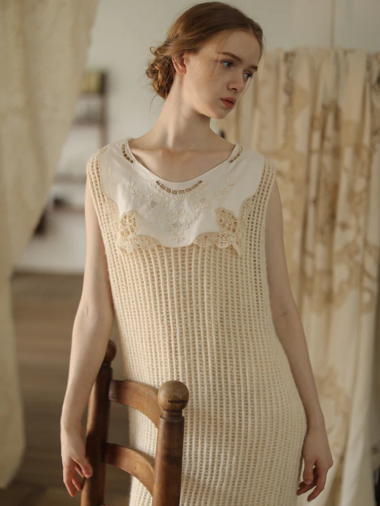 Vintage Lace Cream Knit Dress