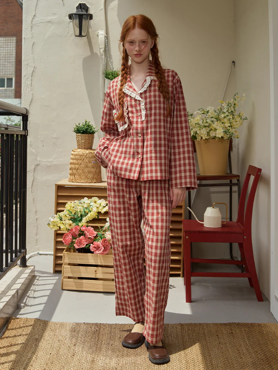 Rustic Checkered Lace Pajama Set