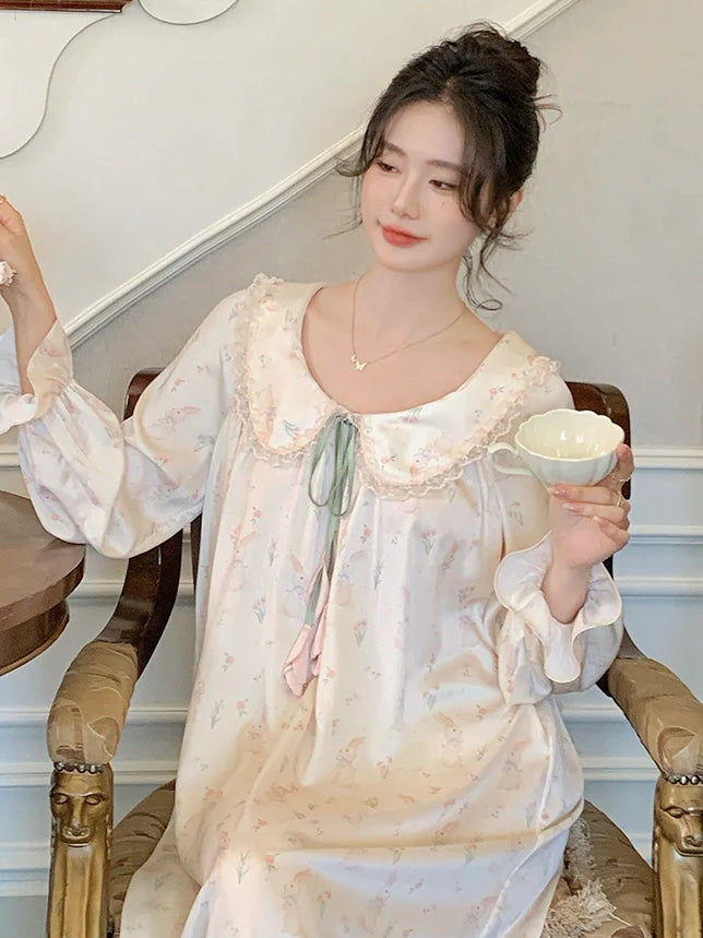 Pastel Bunny Lace Collar Nightgown