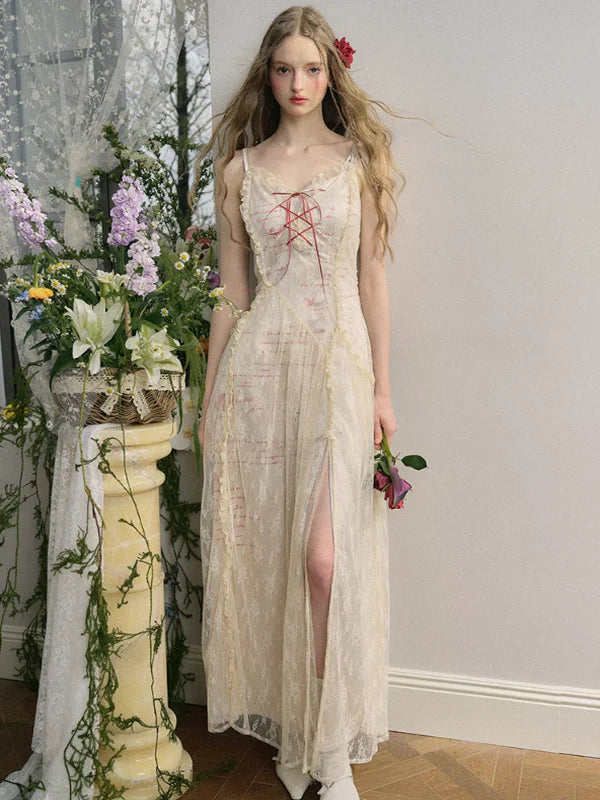 Elegant Lace Red Strap Dress