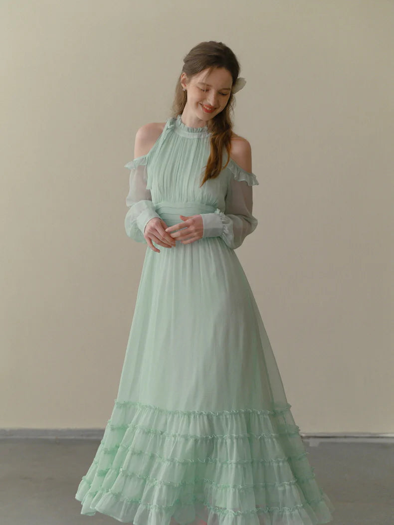 Mint Whispers Cold-Shoulder Dress