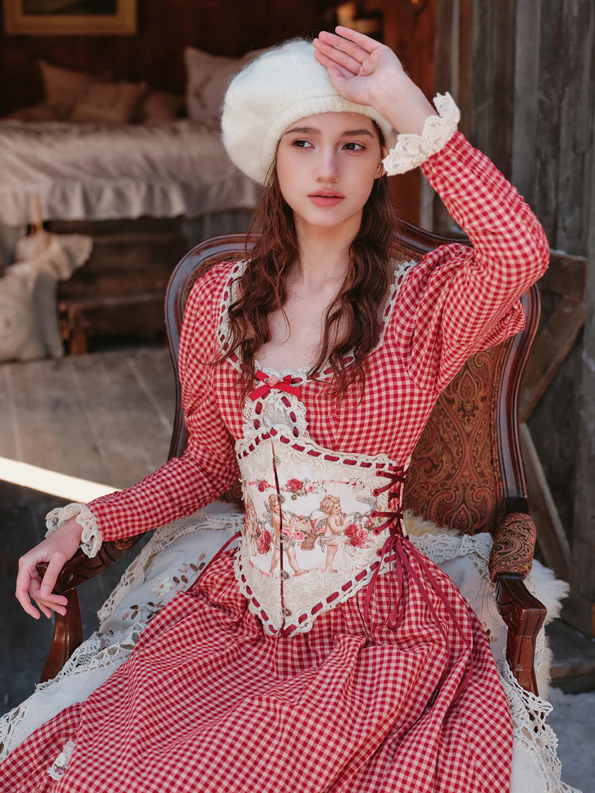 Romantic Angel Print Lace Corset