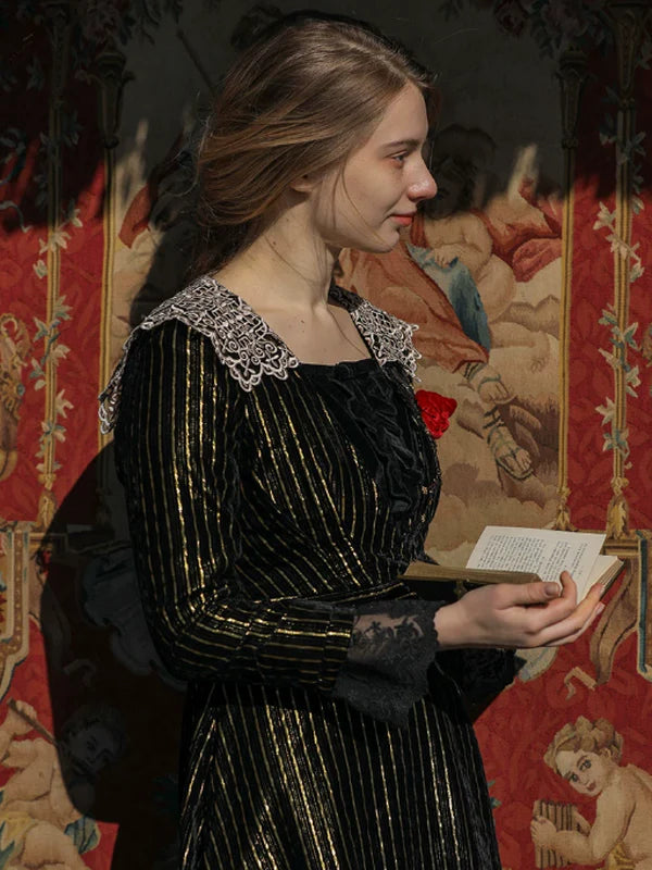 Golden Twilight Lace Dress