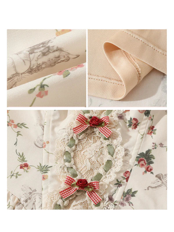 Vintage Floral Cottagecore Lace Dress