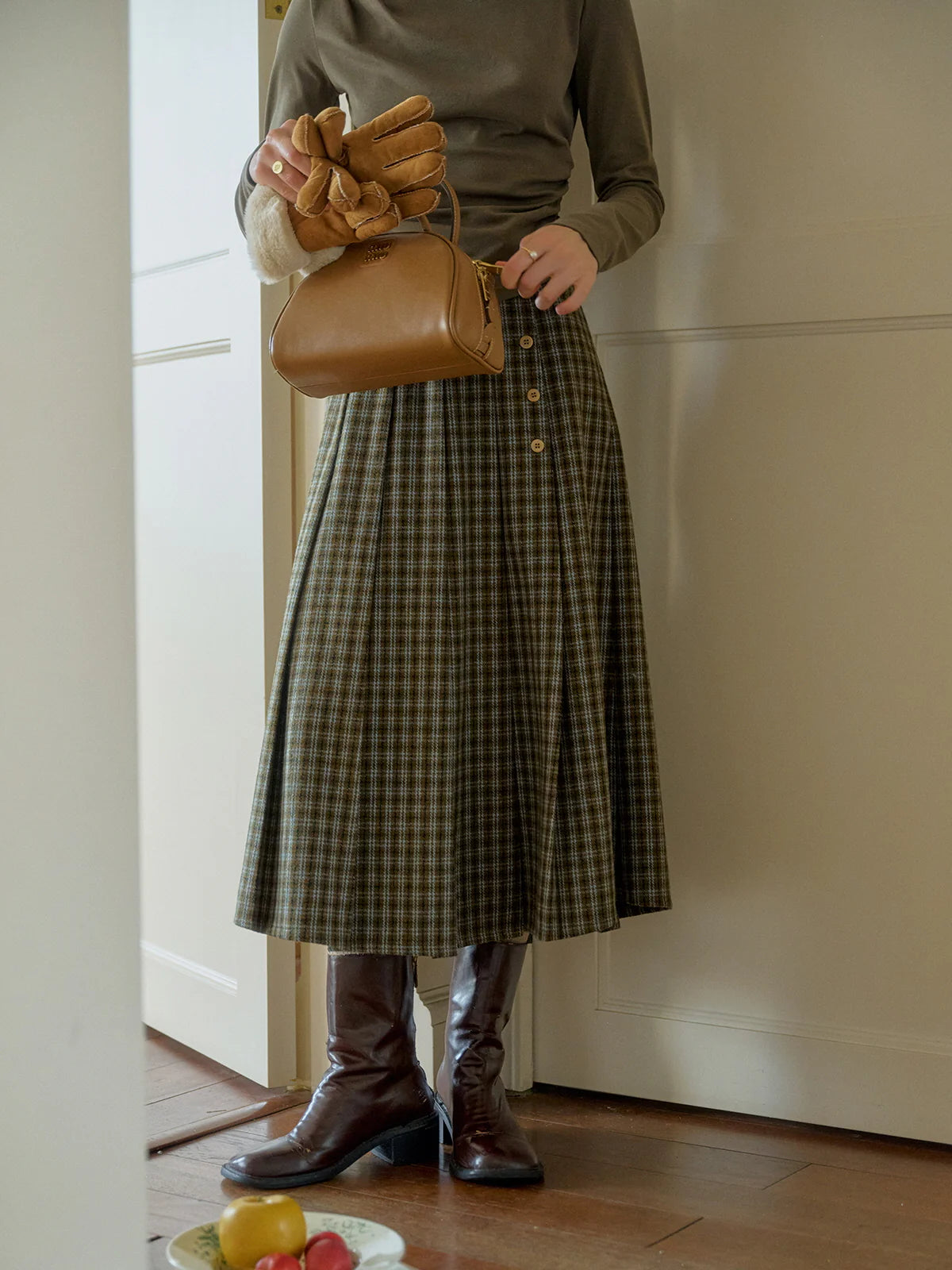 Timeless Plaid Wool Midi Skirt