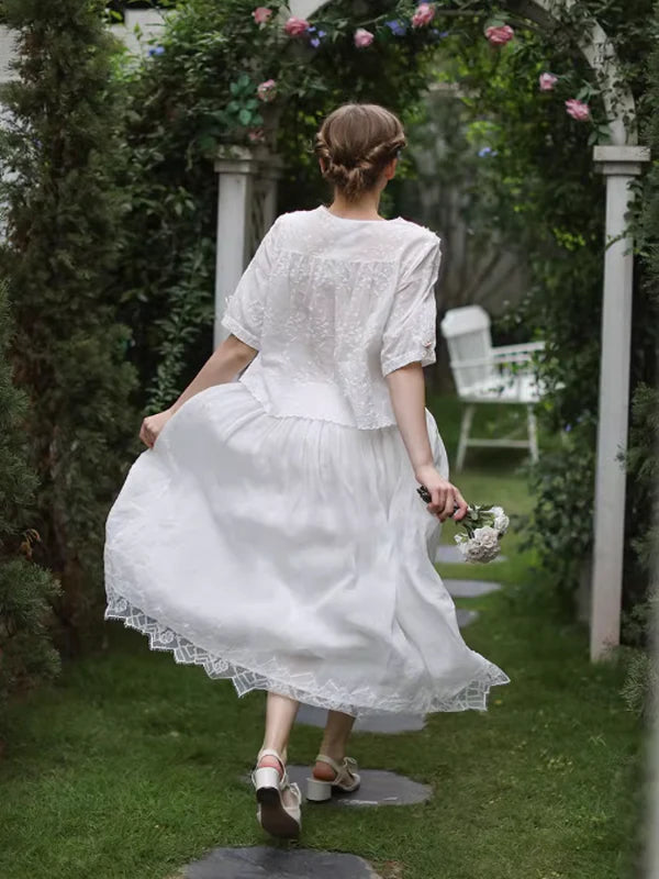 Pure White Lace Flare Skirt