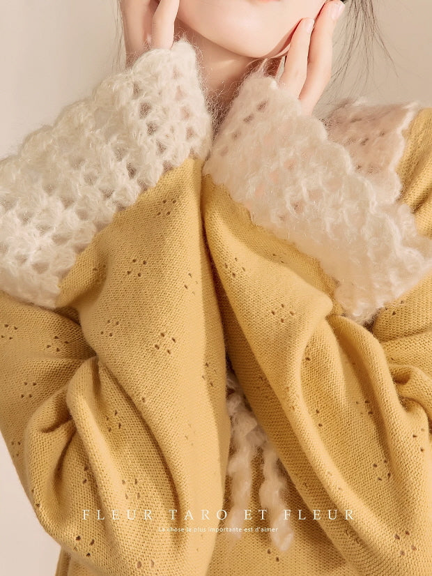 Golden Daydream Crochet Trim Knit Dress