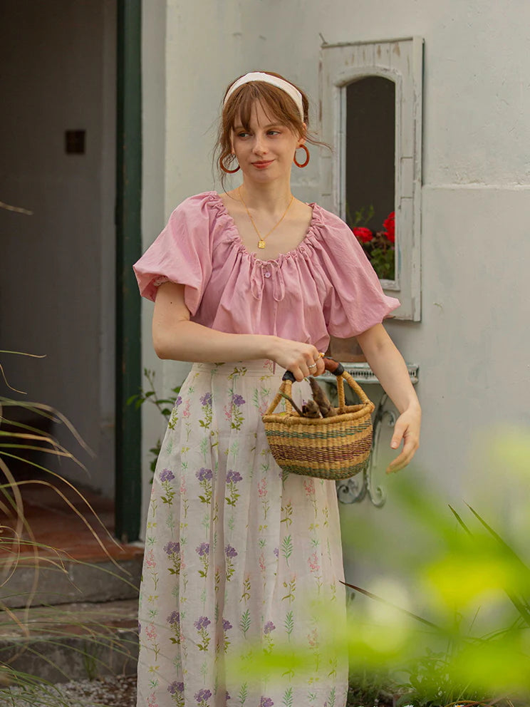 Olivia's Pink Puff-Sleeve Summer Blouse