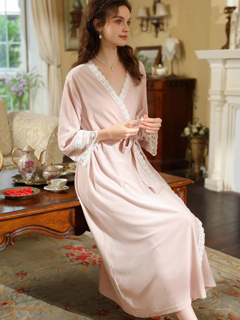 Elegant Lace Trimmed Wrap Robe