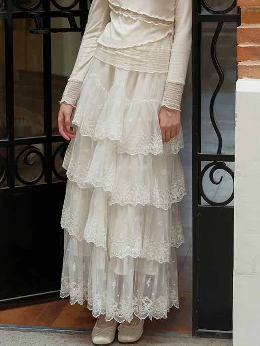 Enchanted Lace Tiered Maxi Skirt