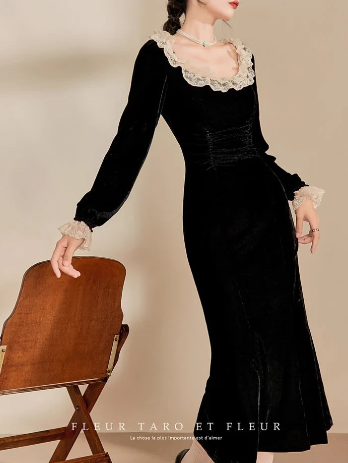Vintage Noir Velvet Lace Dress