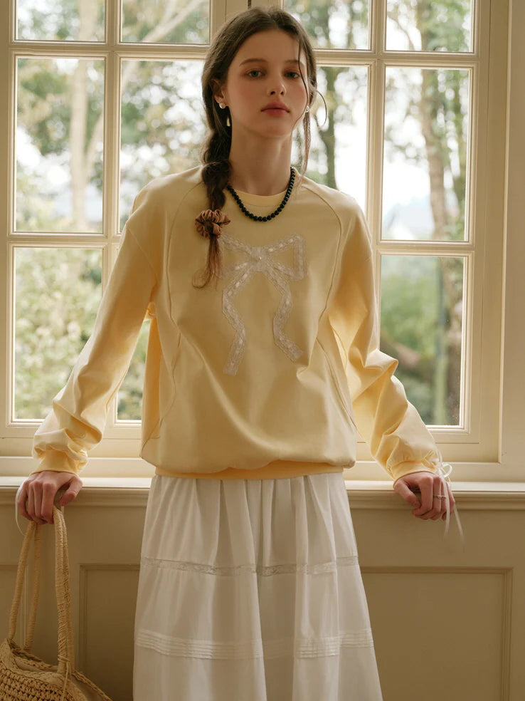 Vintage Lace Ribbon Sweatshirt