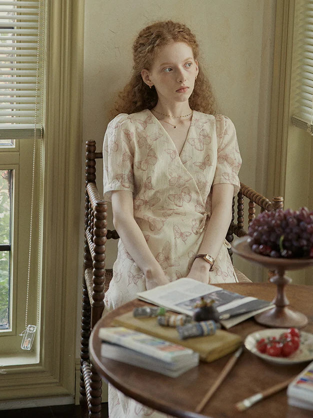 Butterfly Whispers Wrap Dress