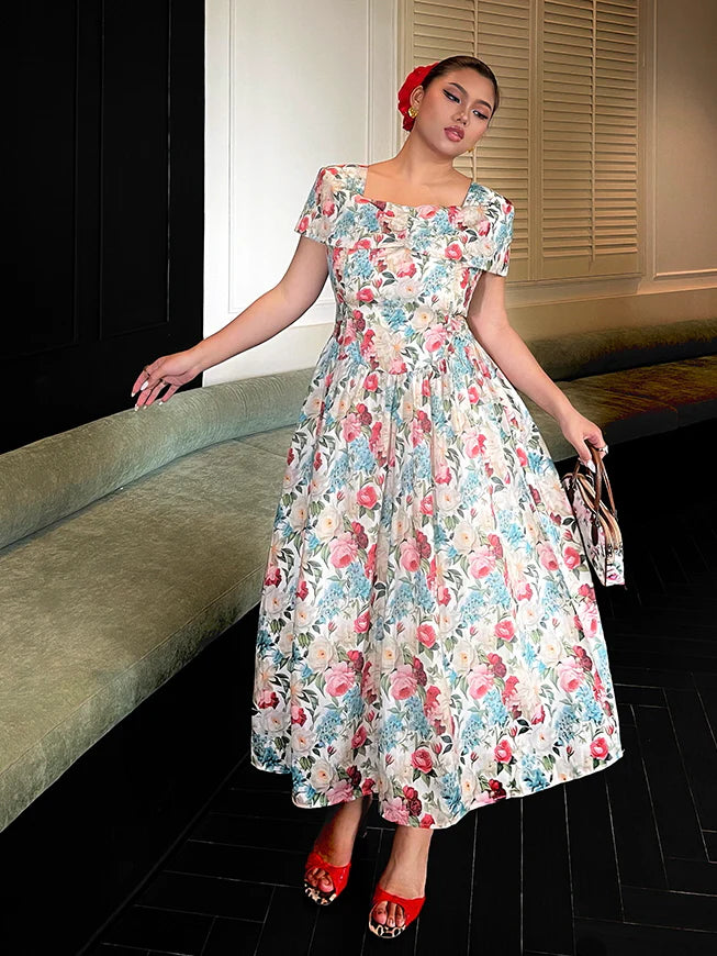 Blossom Garden Square-Neck Floral Dress