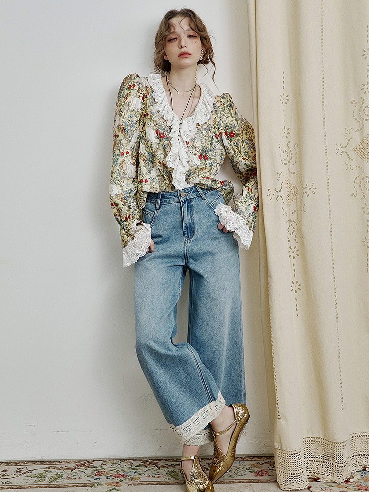 Enchanted Garden Cat Lace Blouse