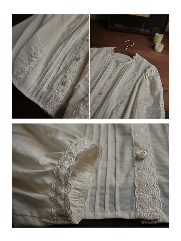 Romantic Vintage Pintuck Lace Blouse