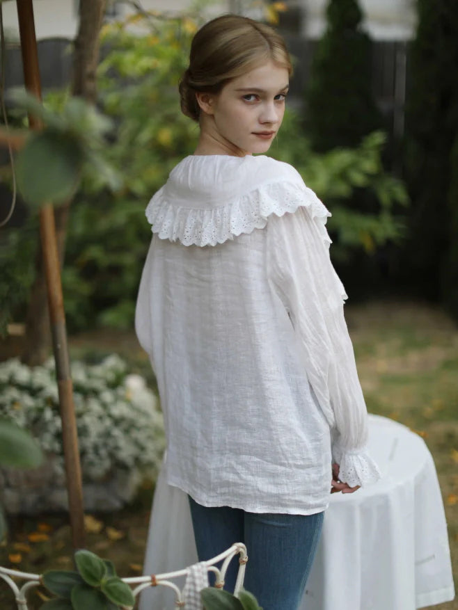 Romantic Broderie Ruffle Collar Blouse
