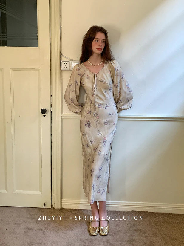 Vintage Bloom Sheer Sleeve Dress