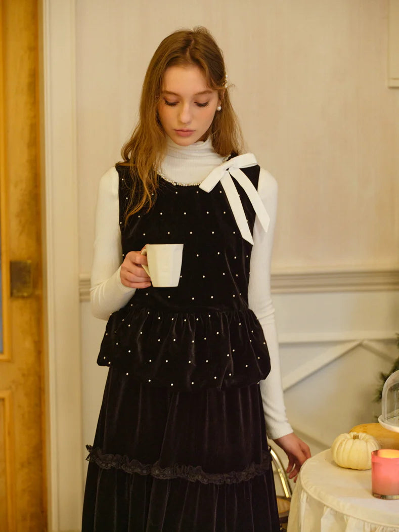 Midnight Pearl Velvet Peplum Vest