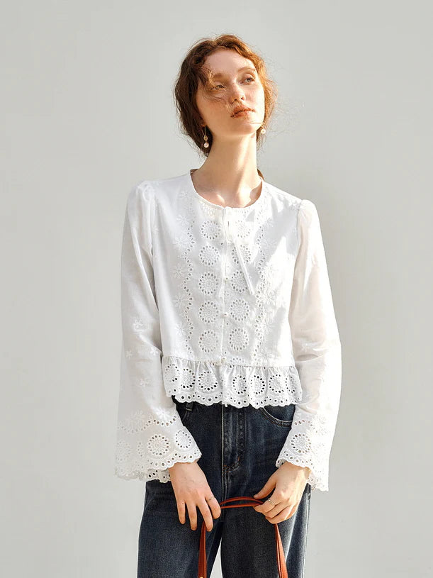 Vintage Embroidered Eyelet Lace Blouse